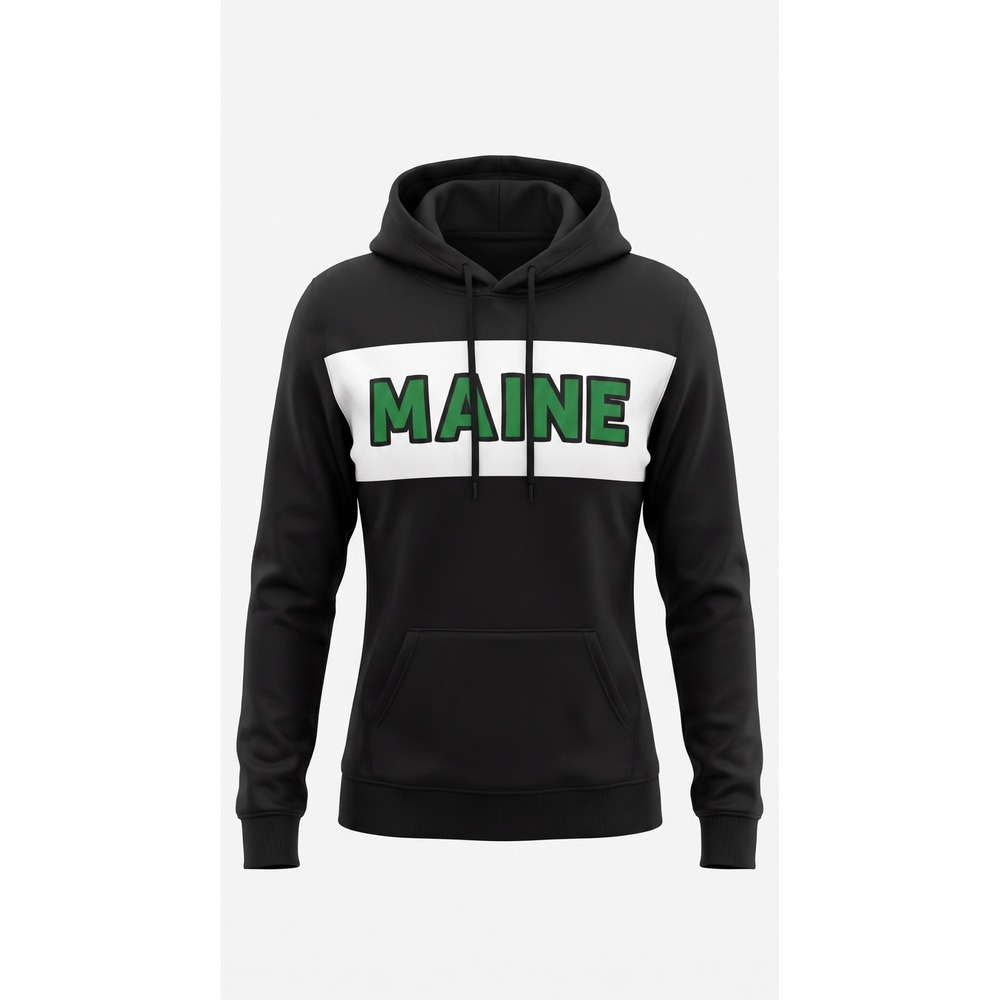 Jerzees NuBlend Maine Hoodie Black White Green Stripe Sweatshirt Womens Small